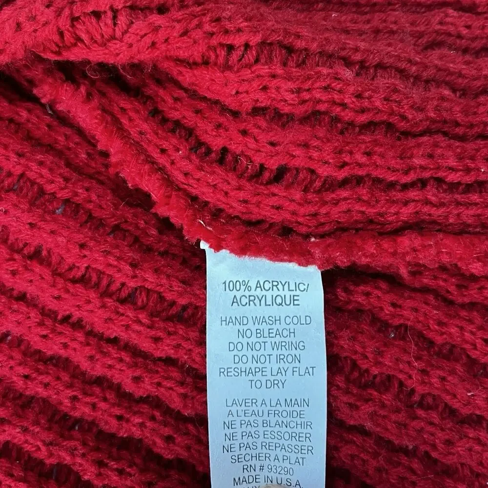 Red Knit Cardigan Sweater Open Front Women’s Size Medium Cotton Emporium - Picture 9 of 9